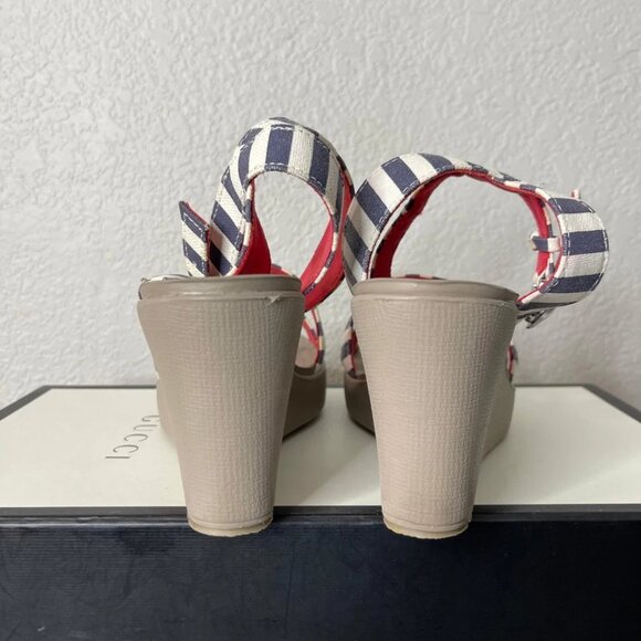 Crocs Leigh 15313 Wedge Sandals Ankle Strappy White Striped Women's Size 9 US - Picture 6 of 11